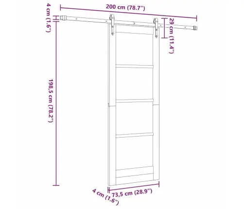 Bīdāmās Durvis Ar Aparatūras Komplektu 73.5X198.5 Cm Cietais Priedes Koks Vidaxl