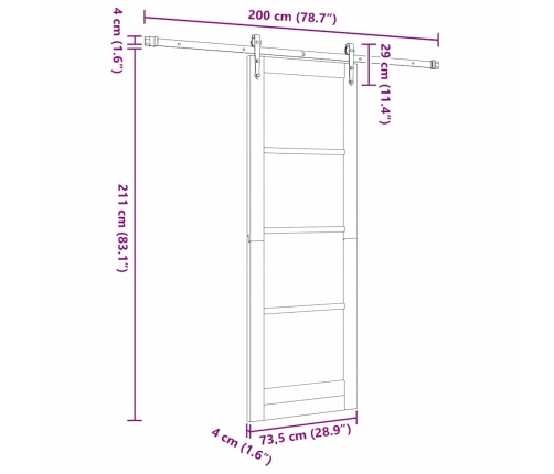 Bīdāmās Durvis Ar Aparatūras Komplektu 73.5X211 Cm Cietā Priedes Kokā Vidaxl
