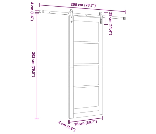 Bīdāmās Durvis Ar Aparatūras Komplektu 78X202 Cm Cietā Priedes Koka Vidaxl