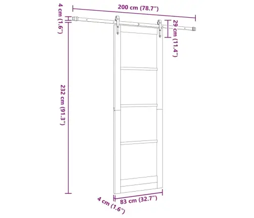 Bīdāmās Durvis Ar Aprīkojuma Komplektu 83X232 Cm Masīvkoks Priede Vidaxl