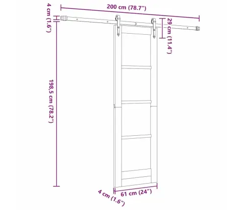 Bīdāmās Durvis Ar Aparatūras Komplektu 61X198.5 Cm Masīvkoks Priede Vidaxl