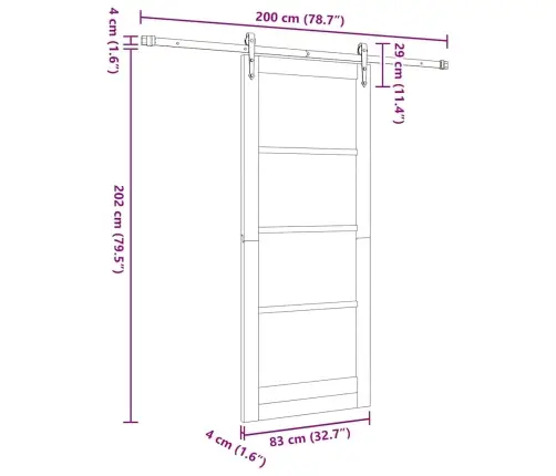 Bīdāmās Durvis Ar Aparatūras Komplektu Balts 83X202 Cm Solid Koka Priedes Vidaxl