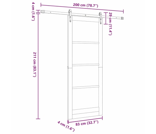 Bīdāmās Durvis Ar Aparatūras Komplektu 83X211 Cm Ciets Koks Priede Vidaxl