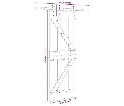 Liuguks Tarvikutega, 70 X 210 cm Männipuit