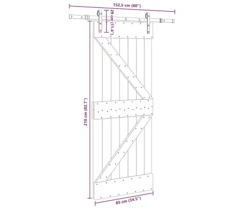 Stumdomos Durys Su Įrangos Rinkiniu, 85X210cm Pušies Masyvas