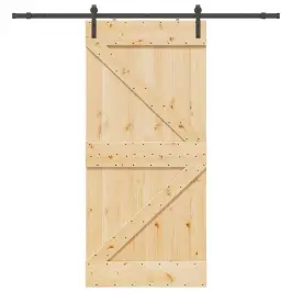 Bīdāmās Durvis Ar Stiprinājumiem, 90X210 Cm, Priedes Masīvkoks Vidaxl