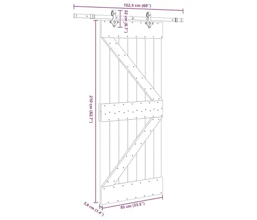 Bīdāmās Durvis Ar Stiprinājumiem, 85X210 Cm, Priedes Masīvkoks Vidaxl