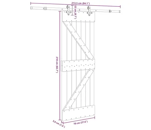 Liuguks Tarvikutega, 70 X 210 cm Männipuit