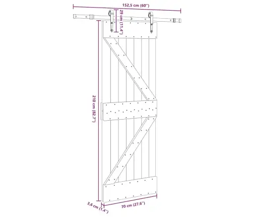 Liuguks Tarvikutega, 70 X 210 cm Männipuit