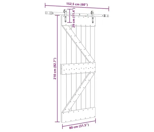 Liuguks Tarvikutega 80 X 210 cm Männipuit