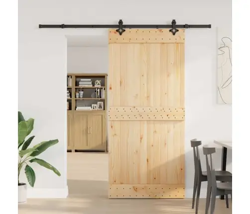 Bīdāmās Durvis Ar Stiprinājumiem, 95X210 Cm, Priedes Masīvkoks Vidaxl