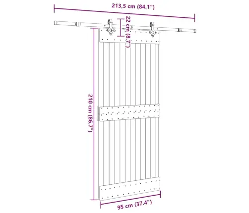 Bīdāmās Durvis Ar Stiprinājumiem, 95X210 Cm, Priedes Masīvkoks Vidaxl
