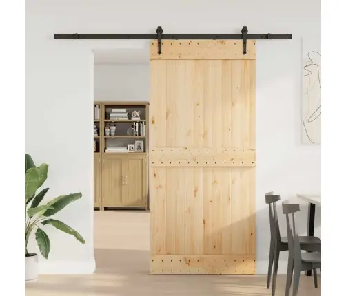 Stumdomos Durys Su Įrangos Rinkiniu, 95X210cm Pušies Masyvas