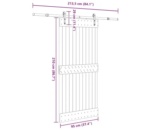 Stumdomos Durys Su Įrangos Rinkiniu, 95X210cm Pušies Masyvas