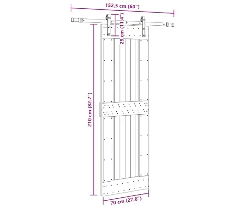 Stumdomos Durys Su Įrangos Rinkiniu, 70X210cm Pušies Masyvas
