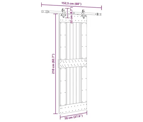 Liuguks Tarvikutega, 70 X 210 cm Männipuit