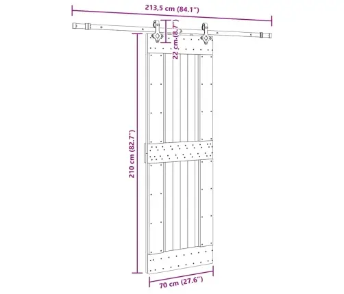 Bīdāmās Durvis Ar Stiprinājumiem, 70X210 Cm, Priedes Masīvkoks Vidaxl