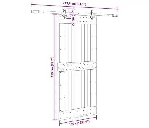 Stumdomos Durys Su Įrangos Rinkiniu, 100X210cm Pušies Masyvas