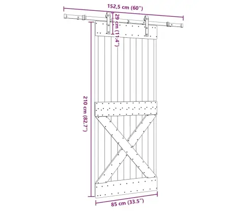 Bīdāmās Durvis Ar Stiprinājumiem, 85X210 Cm, Priedes Masīvkoks Vidaxl