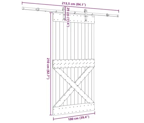Liuguks Tarvikutega, 100 X 210 cm Männipuit