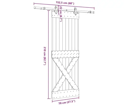 Liuguks Tarvikutega, 70 X 210 cm Männipuit