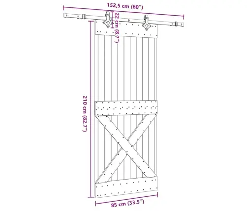 Liuguks Tarvikutega, 85 X 210 cm Männipuit
