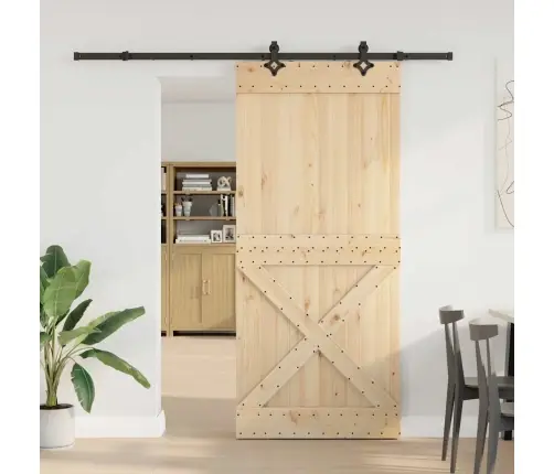 Stumdomos Durys Su Įrangos Rinkiniu, 100X210cm Pušies Masyvas