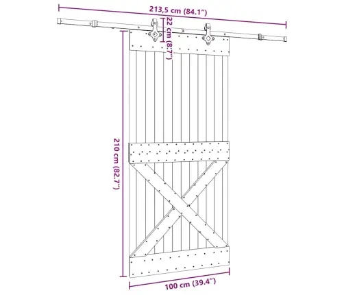 Stumdomos Durys Su Įrangos Rinkiniu, 100X210cm Pušies Masyvas