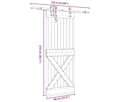 Liuguks Tarvikutega 80 X 210 cm Männipuit