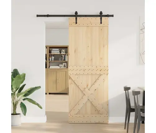 Bīdāmās Durvis Ar Stiprinājumiem, 85X210 Cm, Priedes Masīvkoks Vidaxl