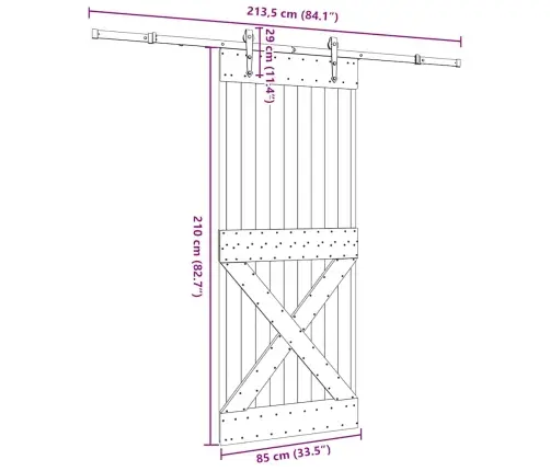 Bīdāmās Durvis Ar Stiprinājumiem, 85X210 Cm, Priedes Masīvkoks Vidaxl