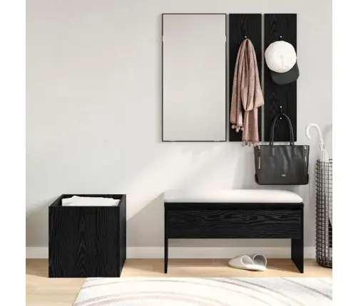 Esikumööblikomplekt Peegliga 5 Pcs Must Tamm Ja Hõbe Tehispuit