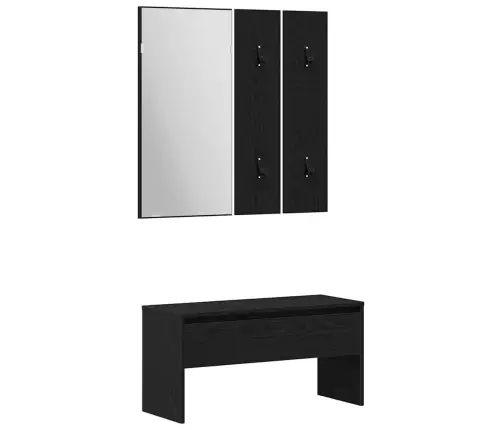 Esikumööblikomplekt Peegliga 5 Pcs Must Tamm Ja Hõbe Tehispuit
