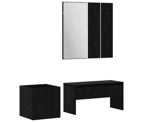Esikumööblikomplekt Peegliga 5 Pcs Must Tamm Ja Hõbe Tehispuit