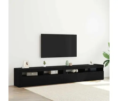 Tv Skapji 2 Gab. Ar Led Gaismām, Melnā Ozola Inženierijas Koks Vidaxl