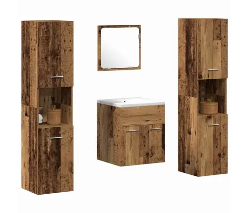 4 Gabalu Vannas Istabas Mēbeļu Komplekts - Vecais Koks Vidaxl 4 Gabalu Vannas Istabas Mēbeļu Komplekts - Vecais Koks Vidaxl