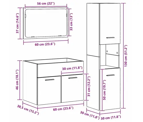 Vannas Istabas Mēbeļu Komplekts Ar Uzglabāšanu 3 Pcs Vecs Koks Vidaxl