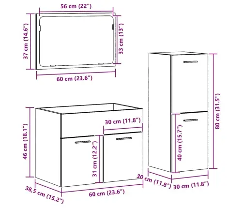 Vannas Istabas Mēbeļu Komplekts Ar Uzglabāšanu 3 Pcs Vecs Koks Vidaxl