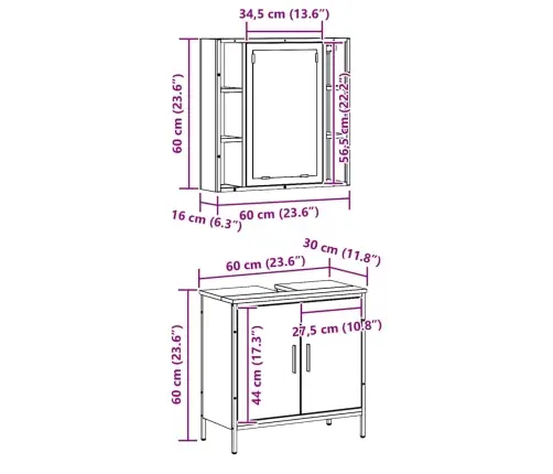 Vannitoa Mööbleset Riiuliga Ladustamisega 2 Pcs Pruun Tehispuit
