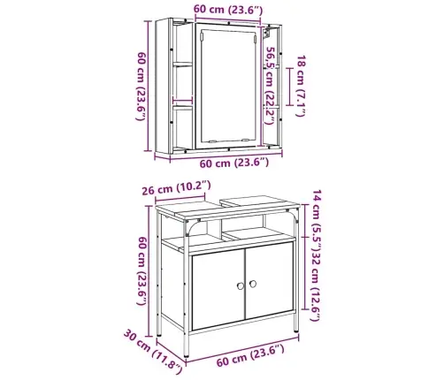 Vannas Istabas Mēbeļu Komplekts 2 Pcs Brūna 60 X 30 X 60 Cm Vidaxl