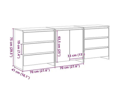 3 Daļu Sānu Skapji Melnā Ozola Inženierijas Kokā Vidaxl