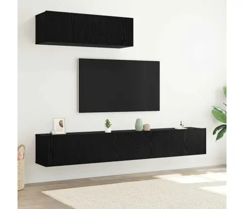 3 Daļu Tv Skapīša Komplekts Sienā Montēts Melna Ozola Inženierijas Koks Vidaxl