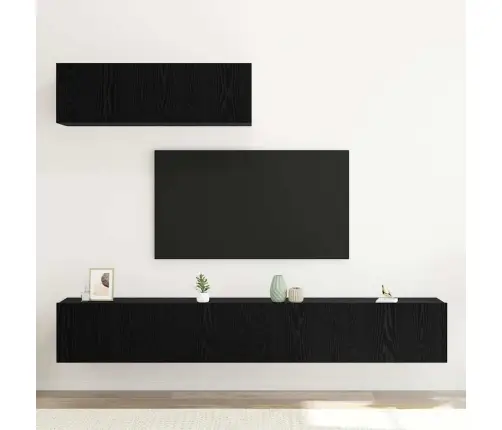 3 Daļu Tv Skapīša Komplekts Sienā Montēts Melna Ozola Inženierijas Koks Vidaxl