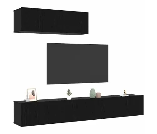 3 Daļu Tv Skapīša Komplekts Sienā Montēts Melna Ozola Inženierijas Koks Vidaxl