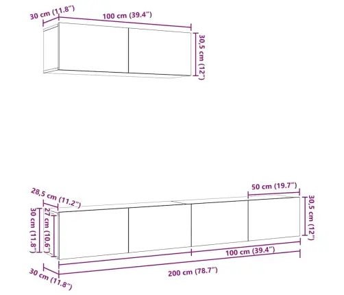 3 Daļu Tv Skapīša Komplekts Sienā Montēts Melna Ozola Inženierijas Koks Vidaxl