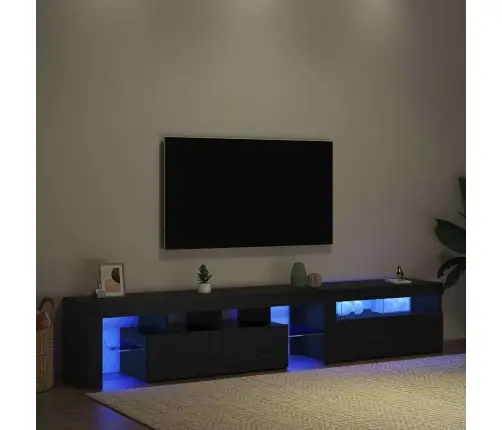 Tv Skapīši 2 Gabali Ar Led Gaismu Melna Ozola Inženierijas Koks Vidaxl
