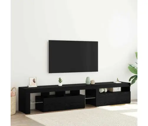 Tv Skapīši 2 Gabali Ar Led Gaismu Melna Ozola Inženierijas Koks Vidaxl