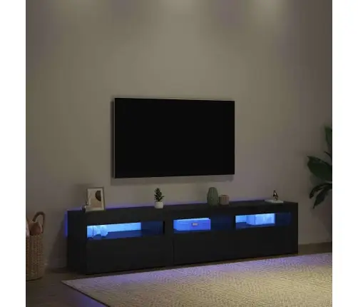 Tv Skapji 2 Gab. Ar Led Gaismām Melns Ozols Inženierijas Koks Vidaxl