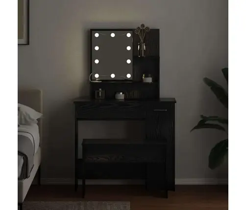 Tualetės Rinkinys Su Stalčių Juoda Ąžuolo 86.5 X 35 X 136 Cm