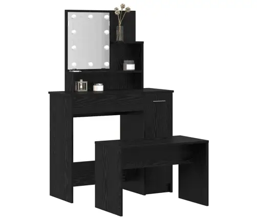 Tualetės Rinkinys Su Stalčių Juoda Ąžuolo 86.5 X 35 X 136 Cm